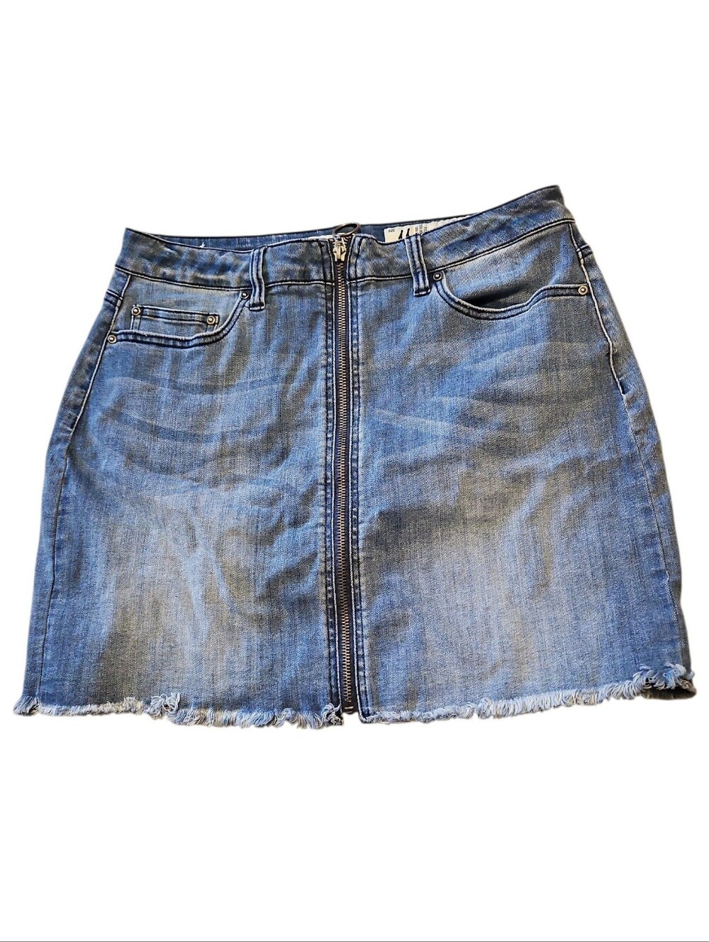 Denim Zip-Front Mini Skirt - Blue Jean Indigo Rein Size 11